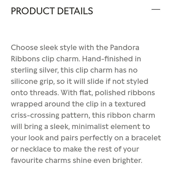 Pandora Polished Ribbons clip sterling silver charm - Picture 13 of 13